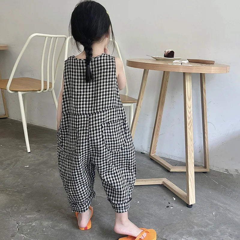 -キッズジャンプスーツ チェック ノースリーブつなぎ オーバーオール【mh0005788】 - mamahalo shop - ノースリーブジャンプスーツ -  べビー服 - 子供服 - 男の子 - 女の子