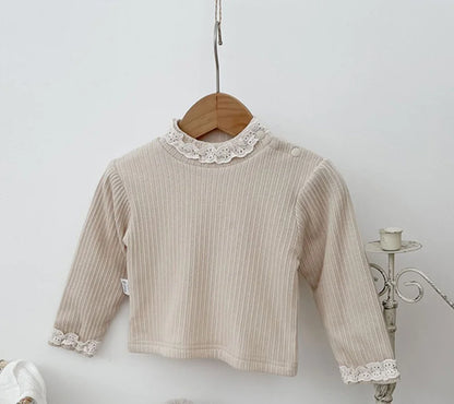 -ベビー長袖Tシャツ トップス レース ピンク ベージュ ガールズ 女の子 子供服 - mamahalo shop - 長袖Tシャツ -  べビー服 - 子供服 - 男の子 - 女の子