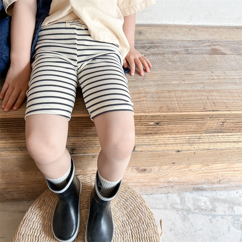 -キッズ ボーダー ハーフ レギンス パンツ グレー ブラック ユニセックス【mh0002109】 - mamahalo shop - レギンスパンツ -  べビー服 - 子供服 - 男の子 - 女の子