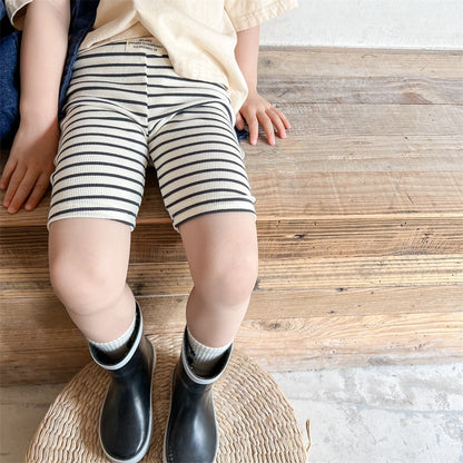 -キッズ ボーダー ハーフ レギンス パンツ グレー ブラック ユニセックス【mh0002109】 - mamahalo shop - レギンスパンツ -  べビー服 - 子供服 - 男の子 - 女の子