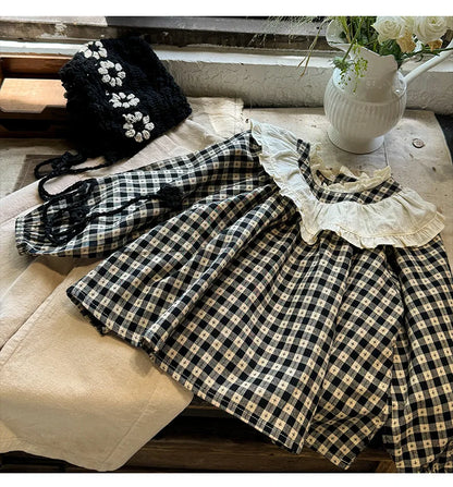 -キッズトップス ラッフル襟チェック長袖チュニックブラウス【mh0007319】 - mamahalo shop - 長袖シャツ・ブラウス -  べビー服 - 子供服 - 男の子 - 女の子