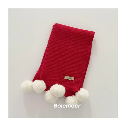 -キッズマフラー スカーフ ニット ぽんぽん付き ネックウォーマー 9カラー ガールズ 女の子 子供服 - mamahalo shop - ネックウォーマー -  べビー服 - 子供服 - 男の子 - 女の子