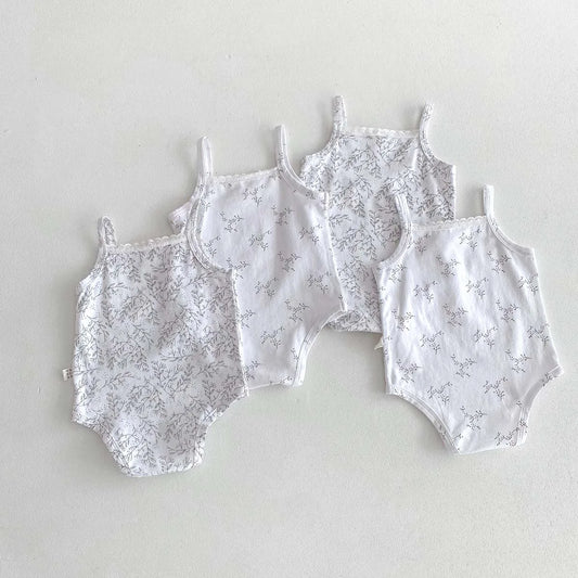 -☺︎ ベビーロンパース キャミソールボディスーツ リボン ボタニカルプリント柄 肌着 - mamahalo shop - ノースリーブロンパース -  べビー服 - 子供服 - 男の子 - 女の子