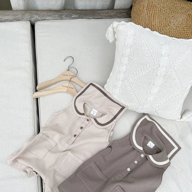 -ベビー セーラー カラー ノースリーブ ジャンプスーツ - mamahalo shop - ノースリーブジャンプスーツ -  べビー服 - 子供服 - 男の子 - 女の子