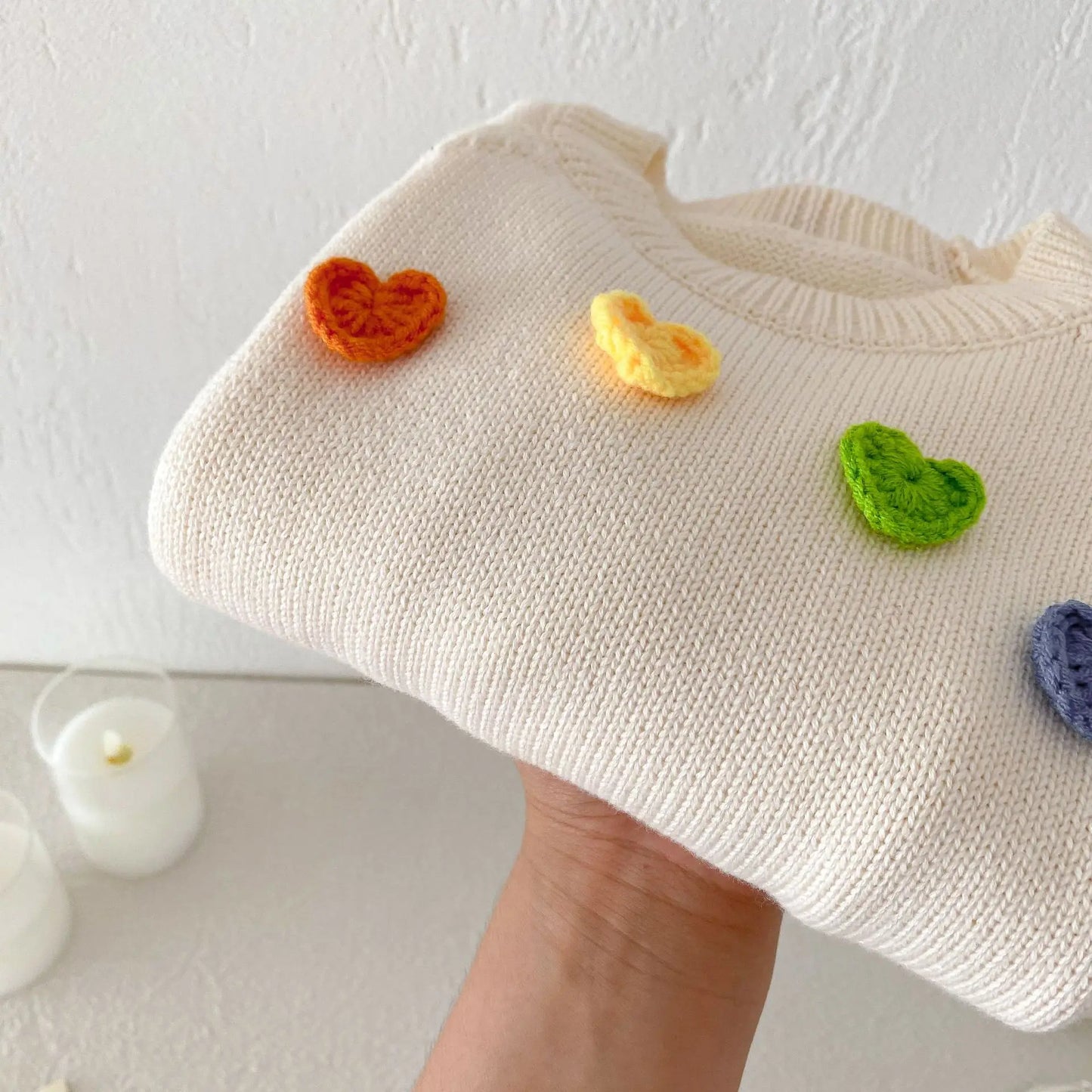 -キッズトップス カラフルハートアップリケニットセーター - mamahalo shop - ニット・セーター -  べビー服 - 子供服 - 男の子 - 女の子