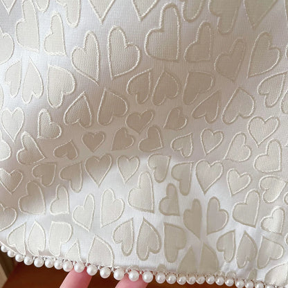 -キッズワンピース ノースリーブハートプリント ドレスワンピース バックリボン パーティ お出かけ ベージュ【mh0006046】 - mamahalo shop - ノースリーブワンピース -  べビー服 - 子供服 - 男の子 - 女の子