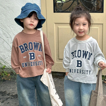 -キッズトップス 長袖アメカジプリントTシャツ レターロゴ2カラー - mamahalo shop - 長袖Tシャツ -  べビー服 - 子供服 - 男の子 - 女の子