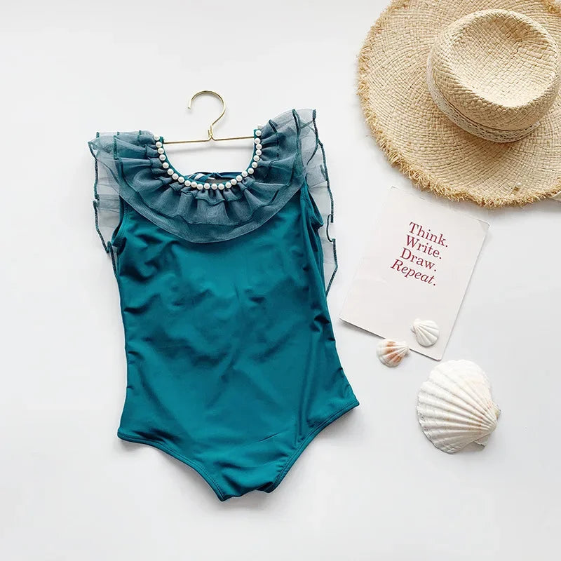 -キッズ水着 ワンピース レースフリル ガールズ スイムウェア【mh0005123】 - mamahalo shop - ベビー用水着 -  べビー服 - 子供服 - 男の子 - 女の子