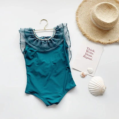 -キッズ水着 ワンピース レースフリル ガールズ スイムウェア【mh0005123】 - mamahalo shop - ベビー用水着 -  べビー服 - 子供服 - 男の子 - 女の子