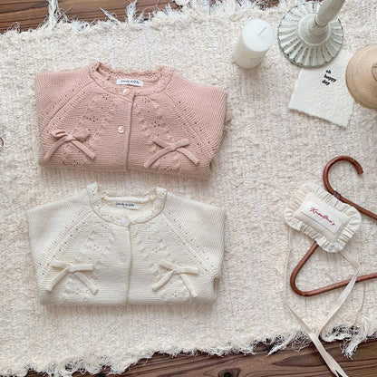-ベビーキッズカーディガン ニットフリンジリボンボレロカーディガン 2カラー - mamahalo shop - カーディガン・パーカー -  べビー服 - 子供服 - 男の子 - 女の子