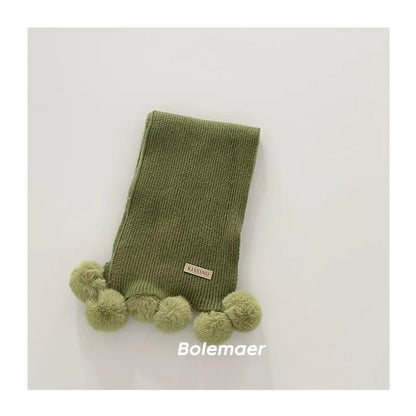 -キッズマフラー スカーフ ニット ぽんぽん付き ネックウォーマー 9カラー ガールズ 女の子 子供服 - mamahalo shop - ネックウォーマー -  べビー服 - 子供服 - 男の子 - 女の子