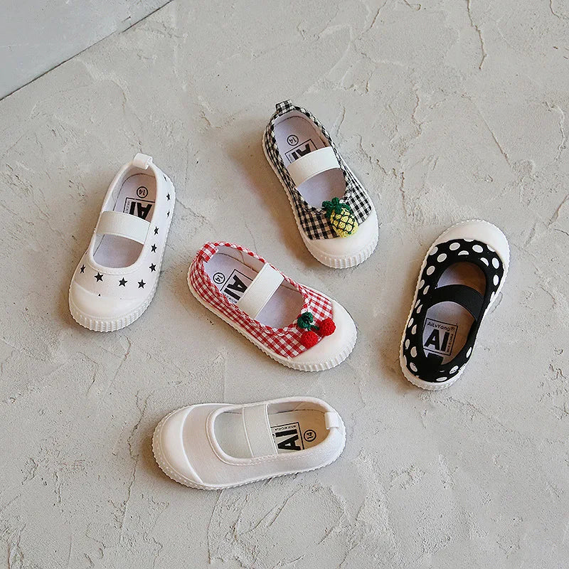 -ベビー キッズ みずたま チェック さくらんぼ あひる スマイル キャンバス バレエ シューズ 上履き - mamahalo shop - 靴 -  べビー服 - 子供服 - 男の子 - 女の子