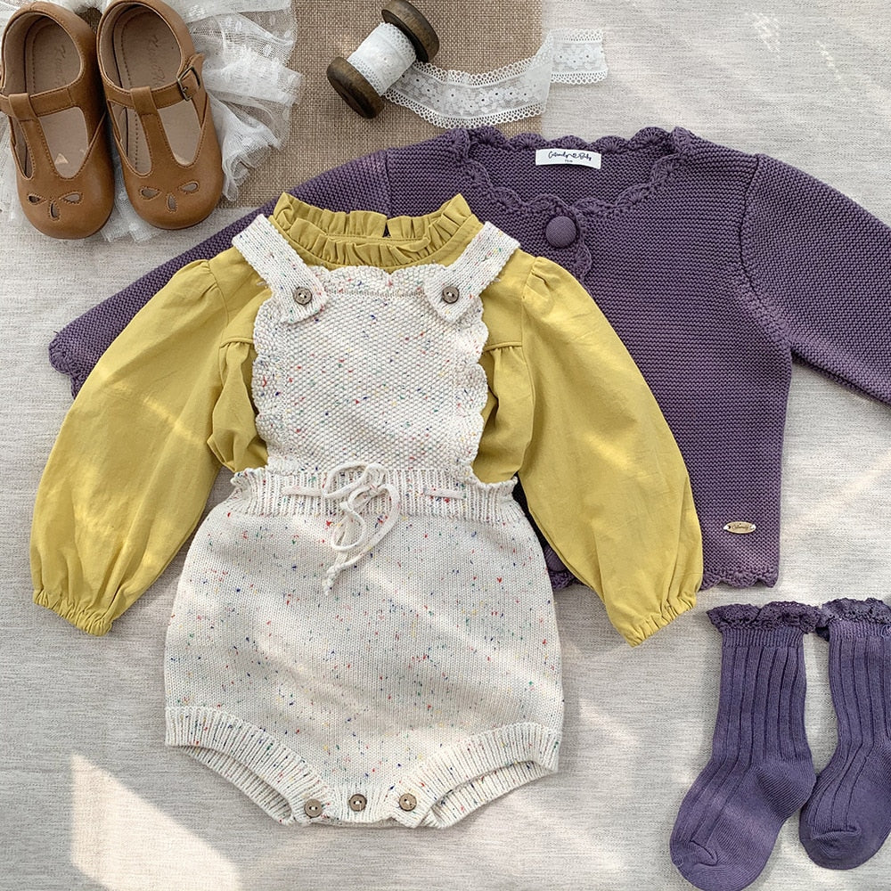 -ベビー ニット サスペンダー ロンパース オーバーオール - mamahalo shop - ノースリーブロンパース -  べビー服 - 子供服 - 男の子 - 女の子