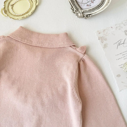 -キッズトップス ニット 長袖ブラウス フ襟付きフリルカットソー  ピンク/ベージュ/2カラー【mh0004497】 - mamahalo shop - 長袖シャツ・ブラウス -  べビー服 - 子供服 - 男の子 - 女の子