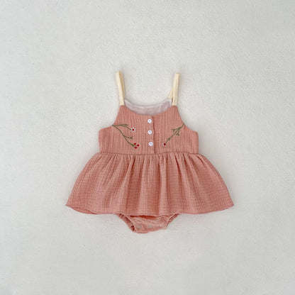 -ベビーロンパース キャミソールスカートボディスーツ フラワー花柄刺繍 3カラー - mamahalo shop - ノースリーブロンパース -  べビー服 - 子供服 - 男の子 - 女の子