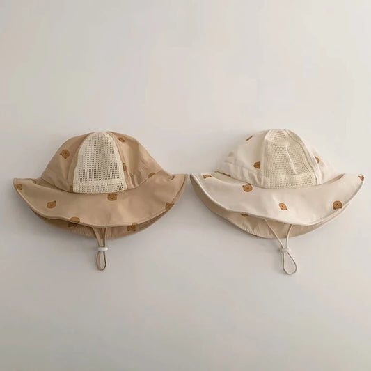 -ベビー帽子 メッシュ バケットハット 日除け帽子 サマーハット ベアくまプリント【mh0005667】 - mamahalo shop - ベビー用帽子 -  べビー服 - 子供服 - 男の子 - 女の子
