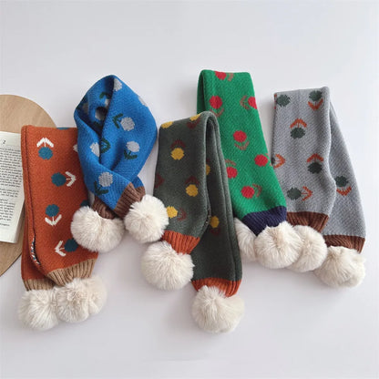 -キッズマフラー ぽんぽん付きネックウォーマー フラワー花柄 ガールズ 女の子 子供服【mh0003327】 - mamahalo shop - ネックウォーマー -  べビー服 - 子供服 - 男の子 - 女の子