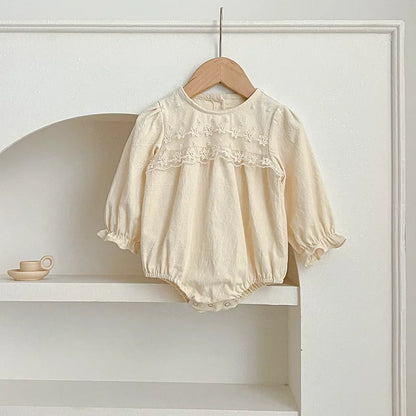 -ベビーロンパース/キッズワンピース レースフラワー長袖ボディスーツ/ワンピース リンクコーデ 姉妹 お揃いコーデ - mamahalo shop - 長袖ロンパース -  べビー服 - 子供服 - 男の子 - 女の子