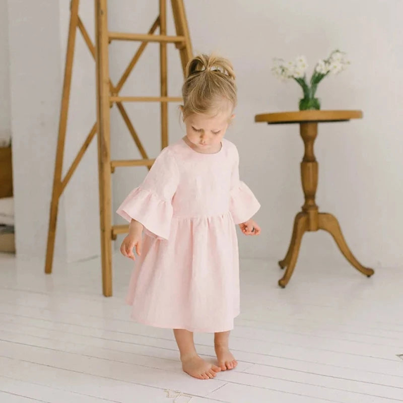 -キッズワンピース フレアスリーブ サマードレスワンピース ピンク【mh0006285】 - mamahalo shop - 半袖ワンピース -  べビー服 - 子供服 - 男の子 - 女の子