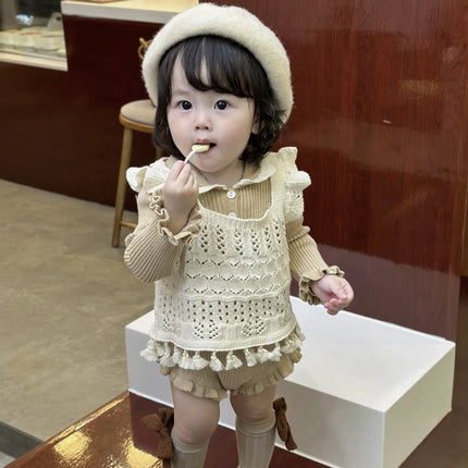 ベビーロンパース フリル襟長袖ニットボディスーツ 2カラー - mamahalo shop - 長袖ロンパース -  べビー服 - 子供服 - 男の子 - 女の子