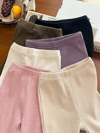 -キッズパンツ フリルフレアリブニットシンプルレギンスパンツ 5カラー - mamahalo shop - レギンスパンツ -  べビー服 - 子供服 - 男の子 - 女の子