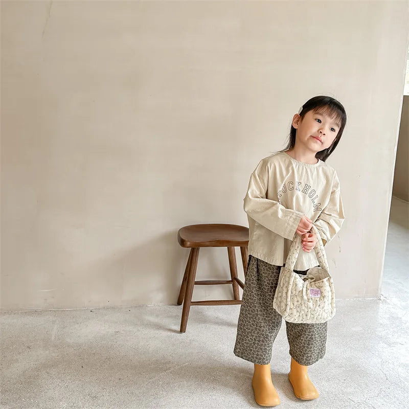 -キッズパンツ フラワープリントワイドルーズクロップドパンツ 2カラー - mamahalo shop - ロングパンツ・スウェットパンツ -  べビー服 - 子供服 - 男の子 - 女の子