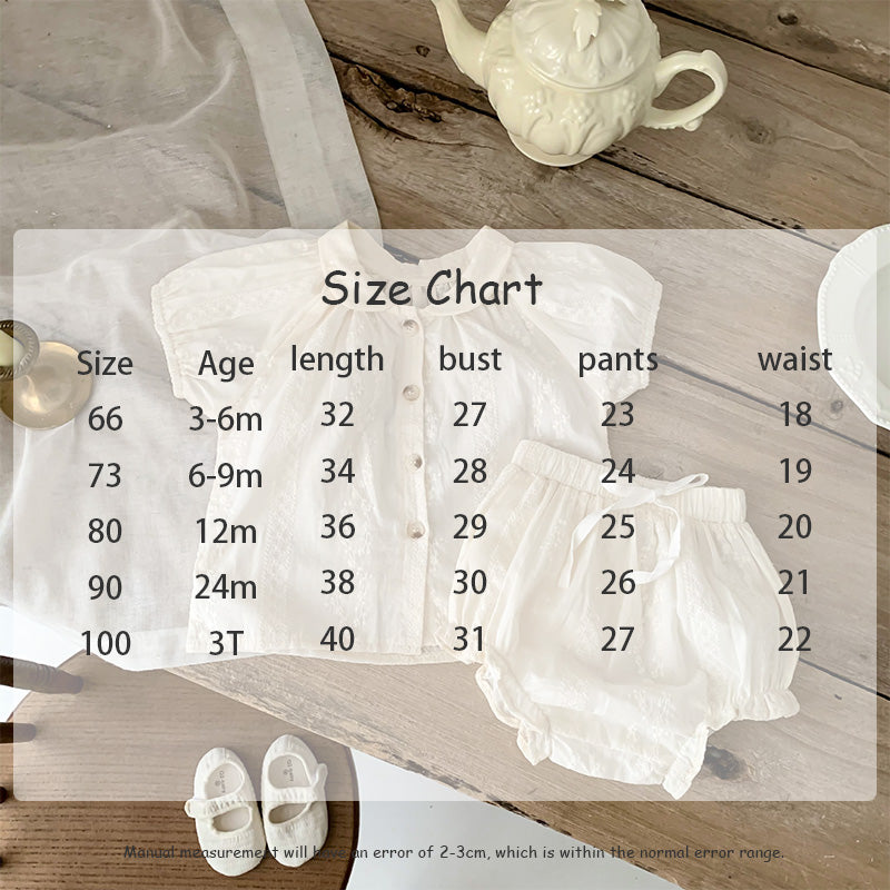-☺︎ ベビー セットアップ フラワー 刺繍 レース 半袖 ブラウス ブルマ - mamahalo shop - 半袖セットアップ -  べビー服 - 子供服 - 男の子 - 女の子