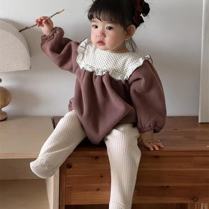 ベビーロンパース ビッグフリルフリース長袖ボディスーツ - mamahalo shop - 長袖ロンパース -  べビー服 - 子供服 - 男の子 - 女の子