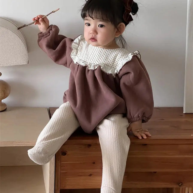 ベビーロンパース ビッグフリルフリース長袖ボディスーツ - mamahalo shop - 長袖ロンパース -  べビー服 - 子供服 - 男の子 - 女の子