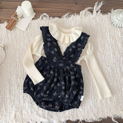 -ベビーキッズトップス ラッフル襟ニット長袖パフスリーブカットソーセーター 3カラー - mamahalo shop - ニット・セーター -  べビー服 - 子供服 - 男の子 - 女の子