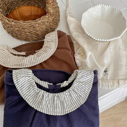 -キッズトップス ストライプサークル襟 長袖ブラウス シャツ 2カラー - mamahalo shop - 長袖シャツ・ブラウス -  べビー服 - 子供服 - 男の子 - 女の子