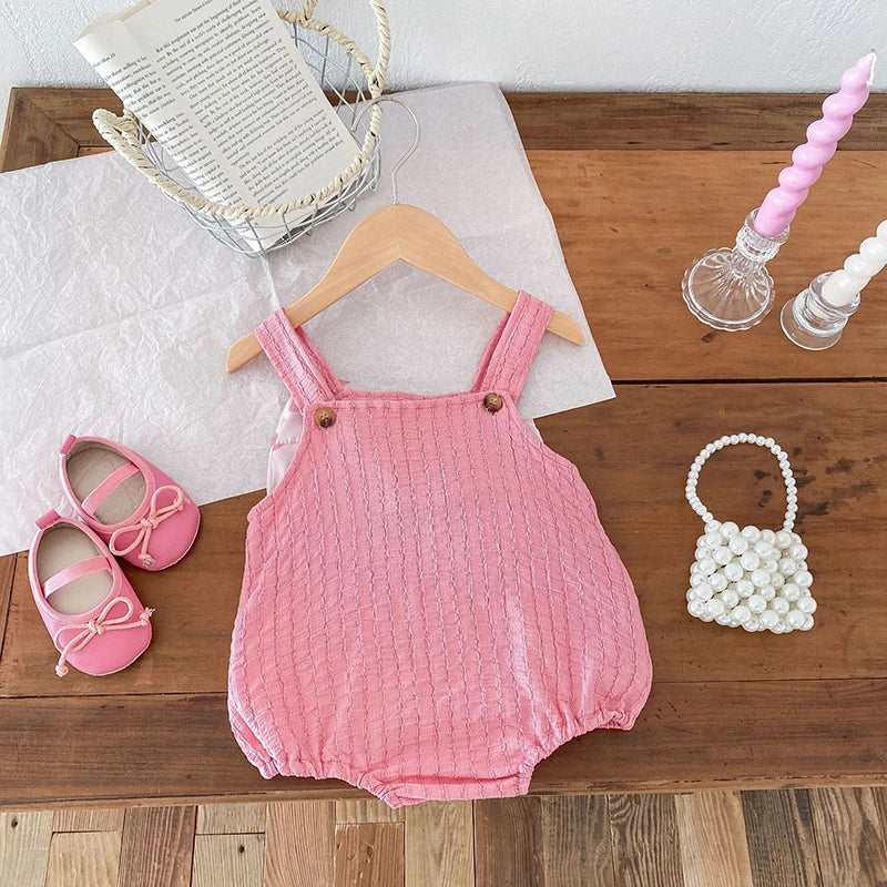 -ベビーロンパース キャミソールボディスーツ 水玉ドットリボン ピンク【mh0004896】 - mamahalo shop - ノースリーブロンパース -  べビー服 - 子供服 - 男の子 - 女の子