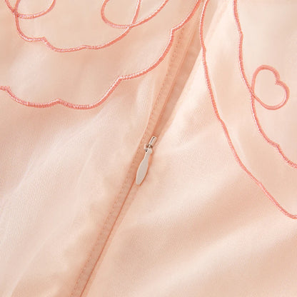 -【dave & bella】キッズワンピース チェリーハート刺繍 襟付き プリンセスドレス オレンジピンク【mh0006280】 - mamahalo shop - 半袖ワンピース -  べビー服 - 子供服 - 男の子 - 女の子