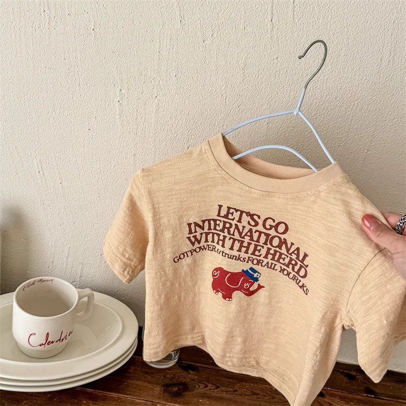 -キッズトップス 半袖プリントTシャツ 象 エレファント 3カラー【mh0005433】 - mamahalo shop - 半袖Tシャツ -  べビー服 - 子供服 - 男の子 - 女の子