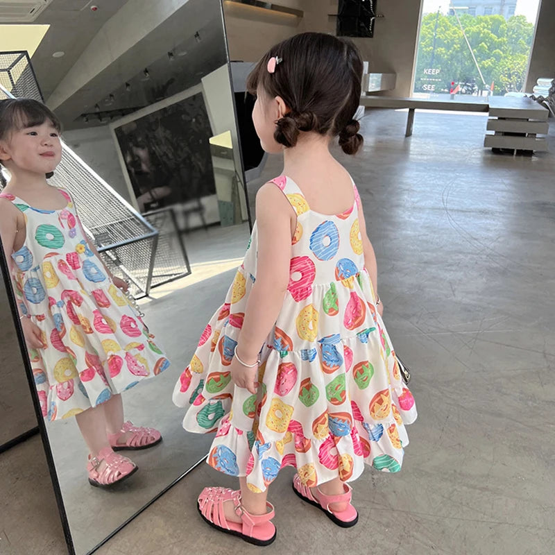 -キッズワンピースノースリーブワンピース ドーナツプリント【mh0005970】 - mamahalo shop - ノースリーブワンピース -  べビー服 - 子供服 - 男の子 - 女の子