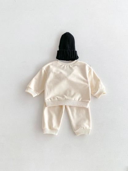 -ベビーキッズセットアップ 2点セット セーラーリボン 長袖スウェットシャツ+スウェットパンツ アプリコット【mh0006369】 - mamahalo shop - 長袖セットアップ -  べビー服 - 子供服 - 男の子 - 女の子