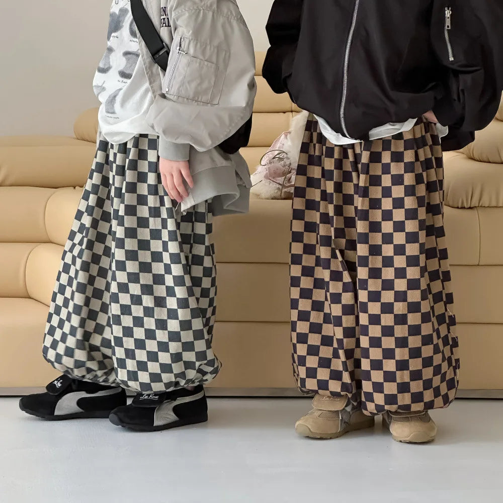 -キッズパンツ チェッカーチェックロングルーズパンツ 2カラー【mh0007367】 - mamahalo shop - ロングパンツ・スウェットパンツ -  べビー服 - 子供服 - 男の子 - 女の子