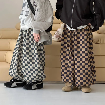 -キッズパンツ チェッカーチェックロングルーズパンツ 2カラー【mh0007367】 - mamahalo shop - ロングパンツ・スウェットパンツ -  べビー服 - 子供服 - 男の子 - 女の子