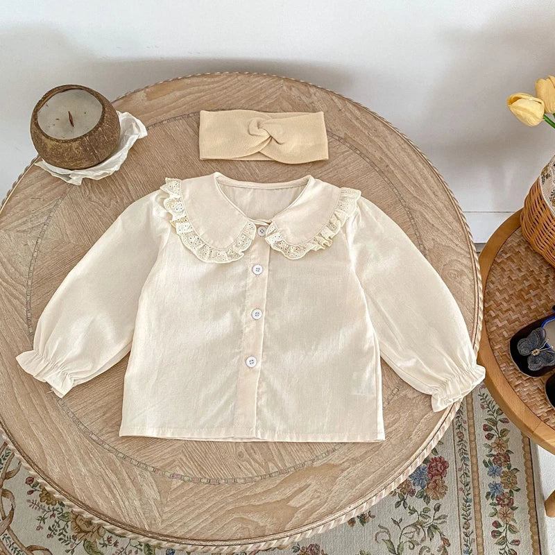 -ベビートップス/パンツ フリル襟長袖ブラウス/フリルウエストフラワープリントロングパフパンツ【mh0006988】 - mamahalo shop - 長袖セットアップ -  べビー服 - 子供服 - 男の子 - 女の子