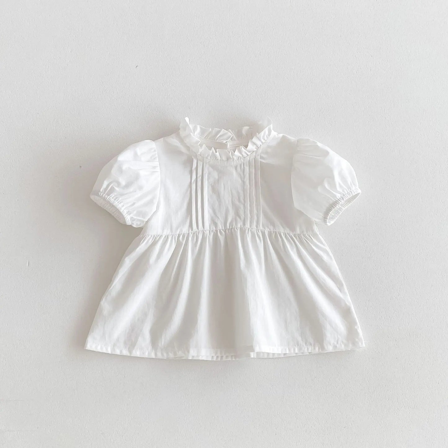 -ベビーセットアップ 2点セット 半袖パフスリーブブラウス+チェックフリルサスペンダーロンパース【mh0005219】 - mamahalo shop - ロンパースセットアップ -  べビー服 - 子供服 - 男の子 - 女の子