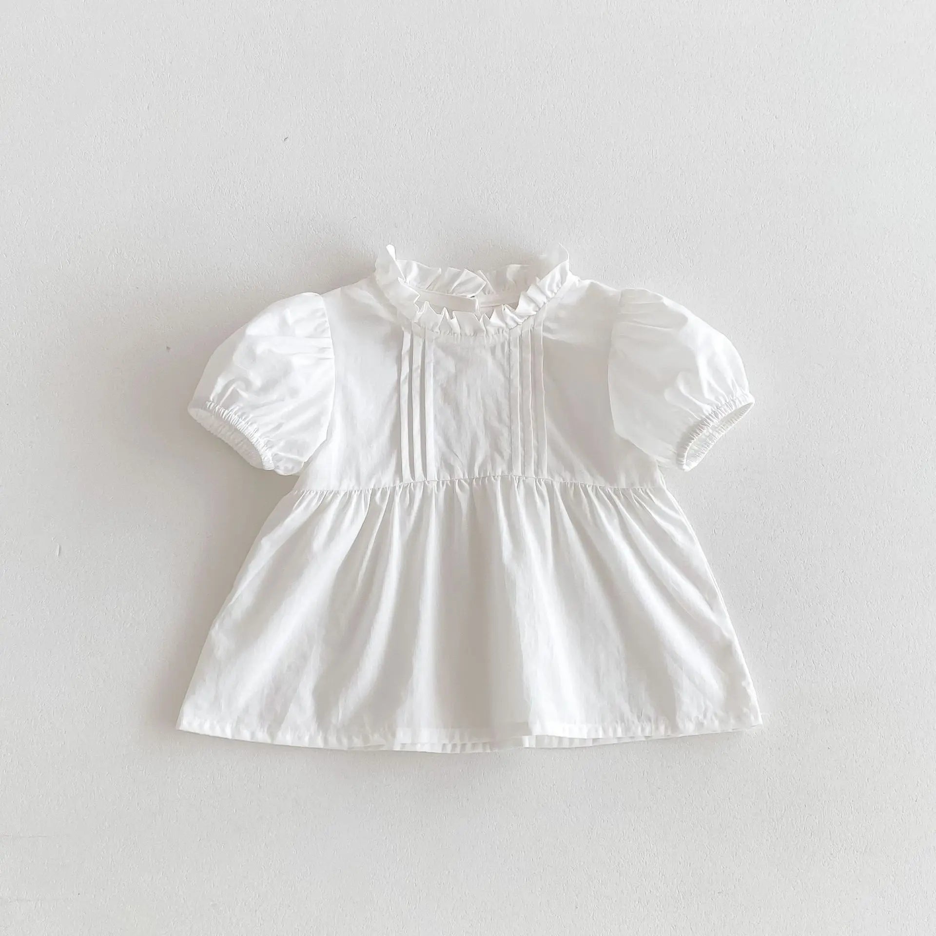 -ベビーセットアップ 2点セット 半袖パフスリーブブラウス+チェックフリルサスペンダーロンパース【mh0005219】 - mamahalo shop - ロンパースセットアップ -  べビー服 - 子供服 - 男の子 - 女の子