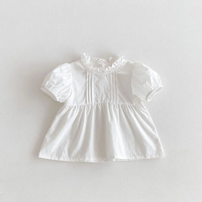 -ベビーセットアップ 2点セット 半袖パフスリーブブラウス+チェックフリルサスペンダーロンパース【mh0005219】 - mamahalo shop - ロンパースセットアップ -  べビー服 - 子供服 - 男の子 - 女の子