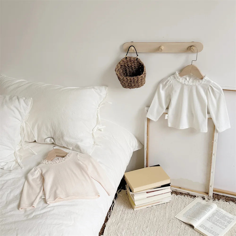 -ベビートップス レースフリル長袖パフスリーブTシャツ 2カラー - mamahalo shop - 長袖Tシャツ -  べビー服 - 子供服 - 男の子 - 女の子