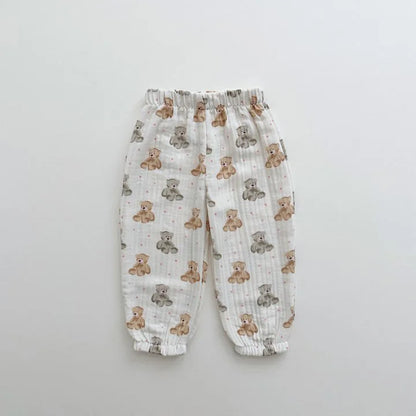 -キッズパンツ サマーロングパンツ 薄手 ハート/ベアくま/カラフルうさぎ/水玉ドットプリント【mh0005515】 - mamahalo shop - ロングパンツ・スウェットパンツ -  べビー服 - 子供服 - 男の子 - 女の子