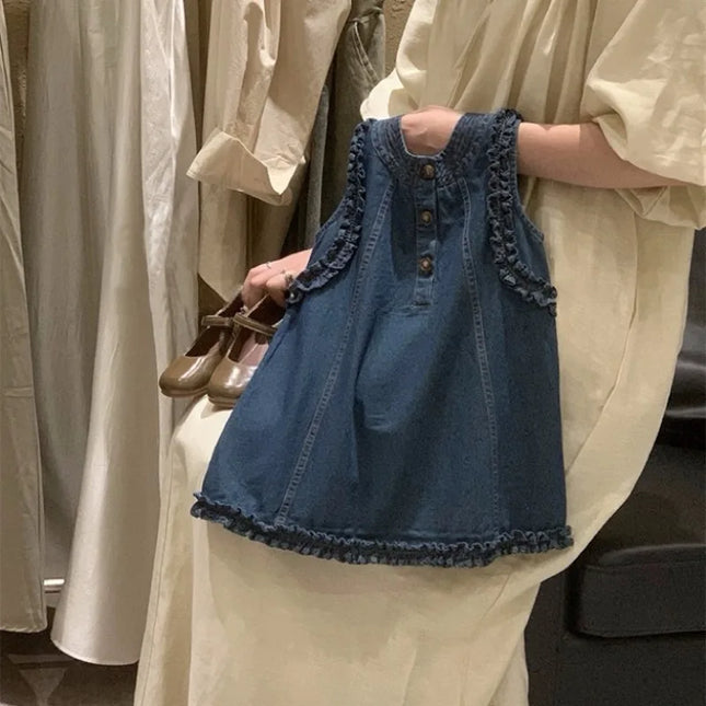 キッズワンピース デニムフリル ノースリーブワンピース - mamahalo shop - ノースリーブワンピース - ベビー服 - 子供服 - 男の子 - 女の子