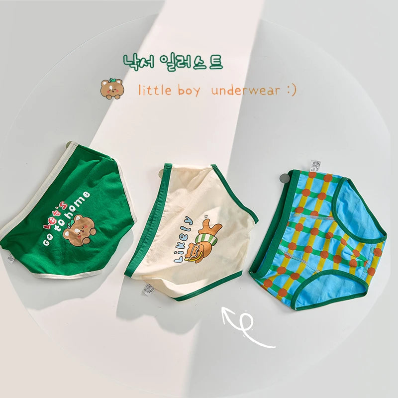 -キッズショーツ 男の子下着 ボーイズパンツ アンダーウェア 4枚セット グリーン ブリーフ【mh0005803】 - mamahalo shop - 幼児用下着 -  べビー服 - 子供服 - 男の子 - 女の子