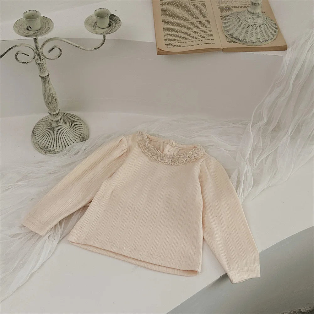 -ベビートップス レースフリル長袖パフスリーブTシャツ 2カラー - mamahalo shop - 長袖Tシャツ -  べビー服 - 子供服 - 男の子 - 女の子