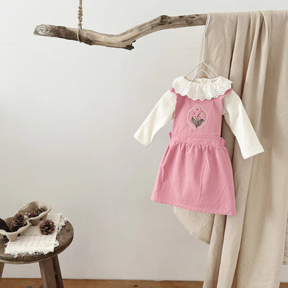 -ベビーワンピース/トップス 長袖レース襟Tシャツ ノースリーブ刺繍ジャンパースカート【mh0004631】 - mamahalo shop - ノースリーブワンピース -  べビー服 - 子供服 - 男の子 - 女の子