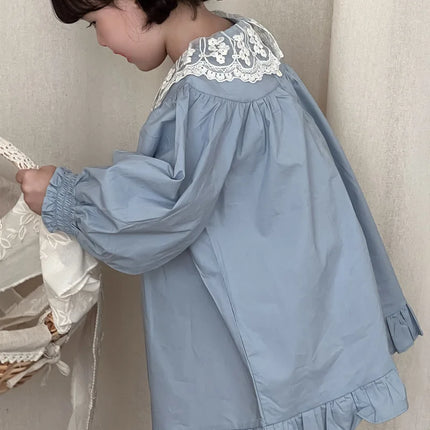 キッズワンピース レースビッグ襟長袖パフスリーブワンピース - mamahalo shop - 長袖ワンピース -  べビー服 - 子供服 - 男の子 - 女の子