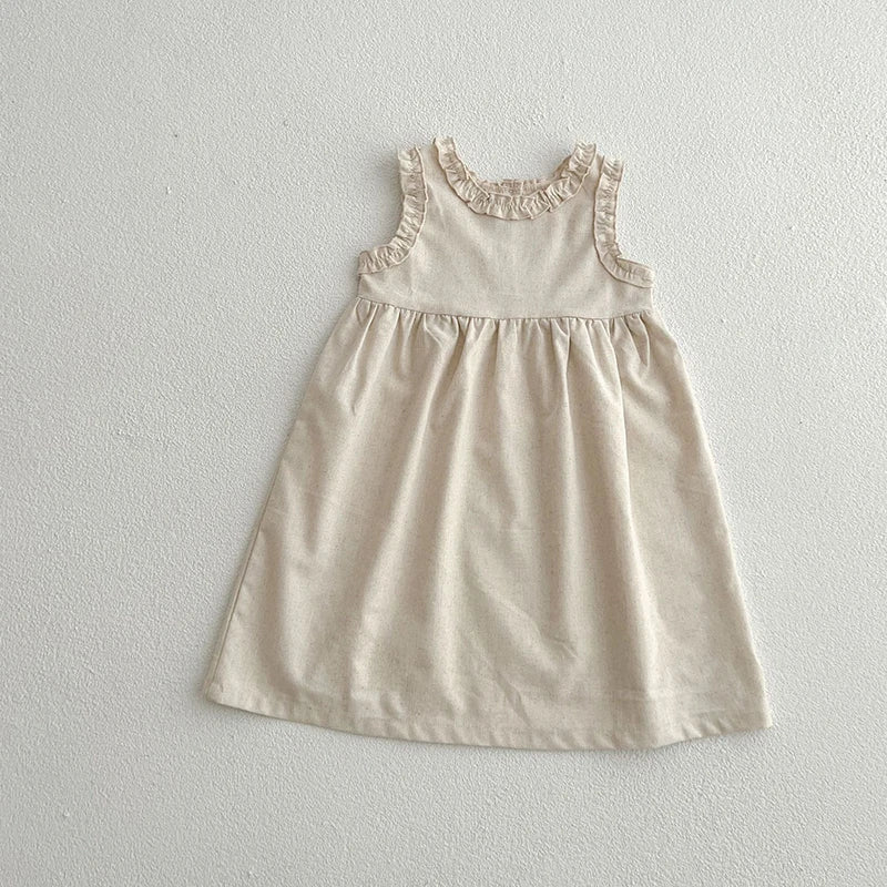 -キッズワンピース コットンリネン ノースリーブ フリル シンプルベーシック ナチュラル【mh0006537】 - mamahalo shop - ノースリーブワンピース -  べビー服 - 子供服 - 男の子 - 女の子